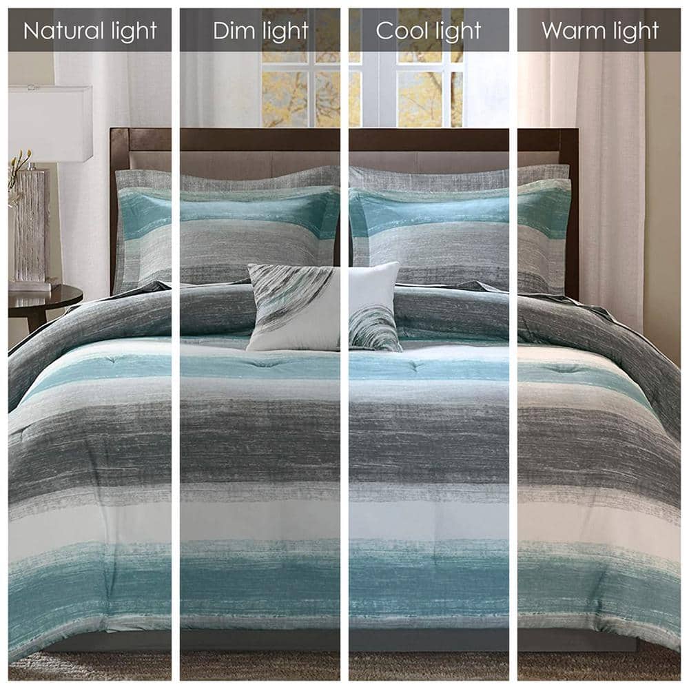 Aqua and Gray Full Microfiber 7-Piece Bed in a Bag Set