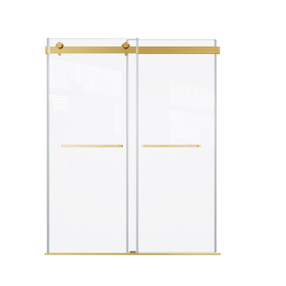 48 in. W x 74 in. H Sliding Frameless Shower Door in Brushed Gold Finish with Clear Glass price history on PriceWatchPro
