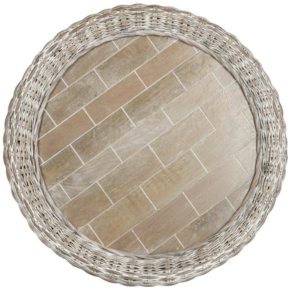 Grey White Wash Mango Wood Drum Cocktail Table