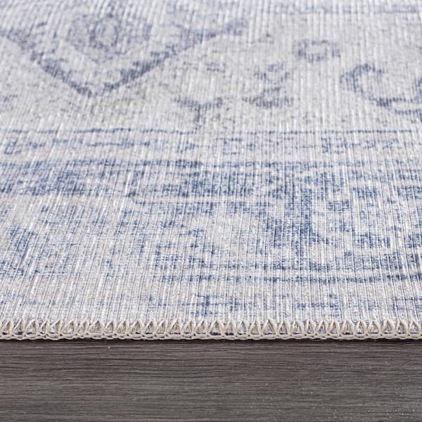 Medallion Boho Machine Washable 2'6"x10' Blue Runner Rug