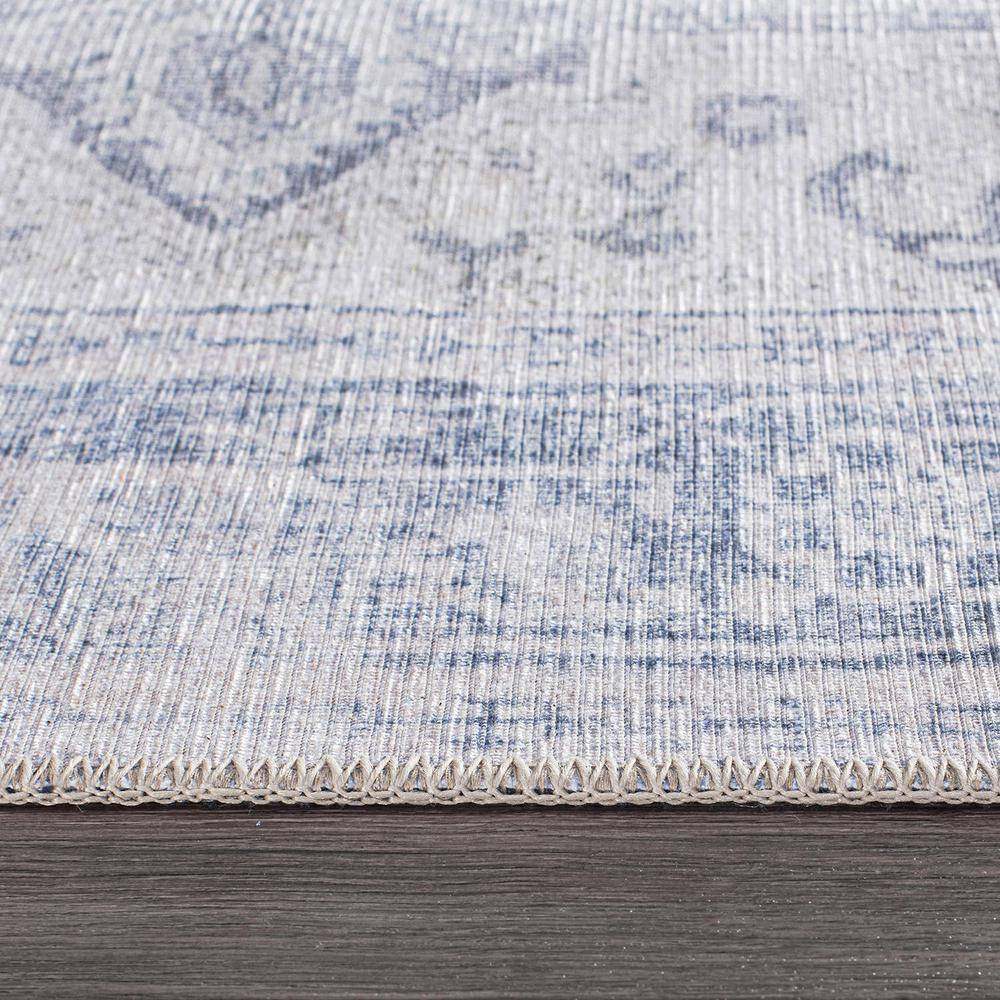 Blue Medallion Flat Woven Washable Synthetic Area Rug 5' x 7'