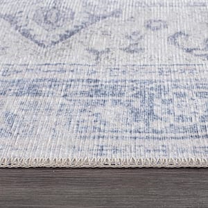 Blue 7 ft. 7 in. x 9 ft. 6 in. Medallion Boho Machine Washable Area Rug