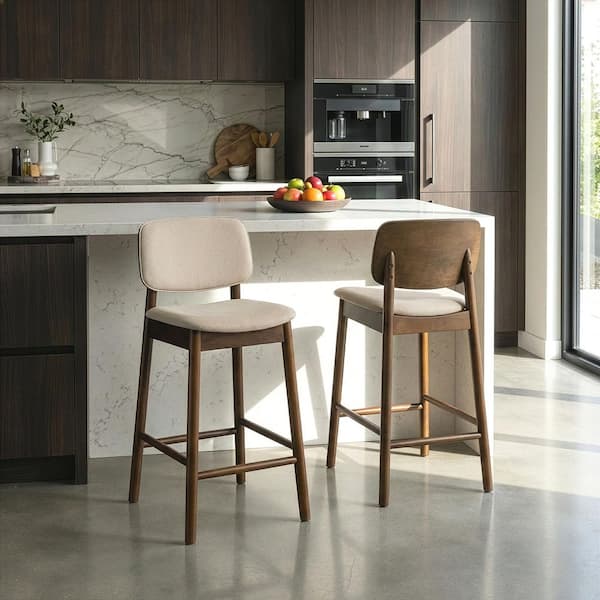 Azura 26 in. Gray Wooden Counter Stool with Fabric Seat 2 Set of Included