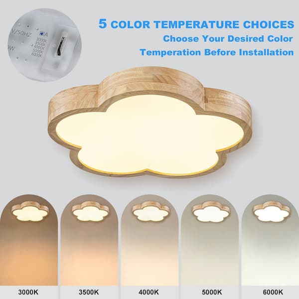 19.3 in. 1-Light Wooden Flower Integrated LED Flush Mount Ceiling Light Five Color Temperature Adjustable