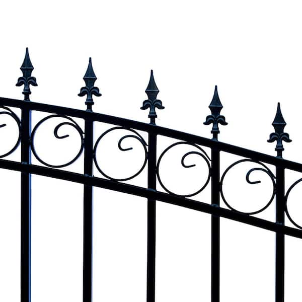 ALEKO 19 ft. x 14 ft. x 6 ft. x 5 ft. Black Steel Single Swing Driveway Gate Prague Style with Pedestrian Gate Fence Gate