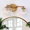 Uolfin Modern Globe Bathroom Vanity Light 2-Light Brass Gold Round Powder Room Wall Sconce Light with Clear Glass Shades G72IMIHD23935NF
