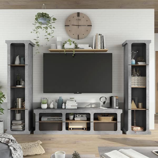Furniture of America Frankee 71 in. Gray TV Stand Fits TV's up to 82 in. with 2-TV Tower