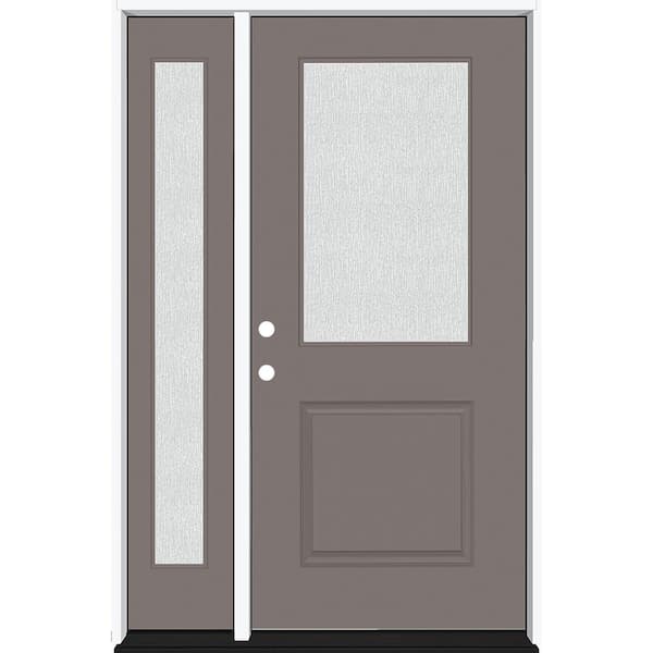 Steves & Sons Legacy 51 in. W. x 80 in. 1/2 Lite Rain Glass RHIS Primed Kindling Finish Fiberglass Prehung Front Door with 12 in. SL