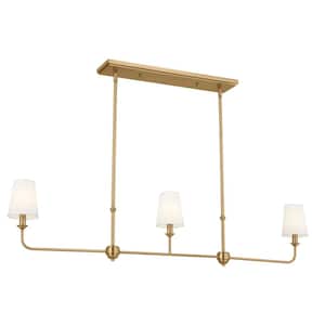 Pallas 48.25 in. 3-Light Brushed Natural Brass Traditional Shaded Linear Chandelier for Dining Room