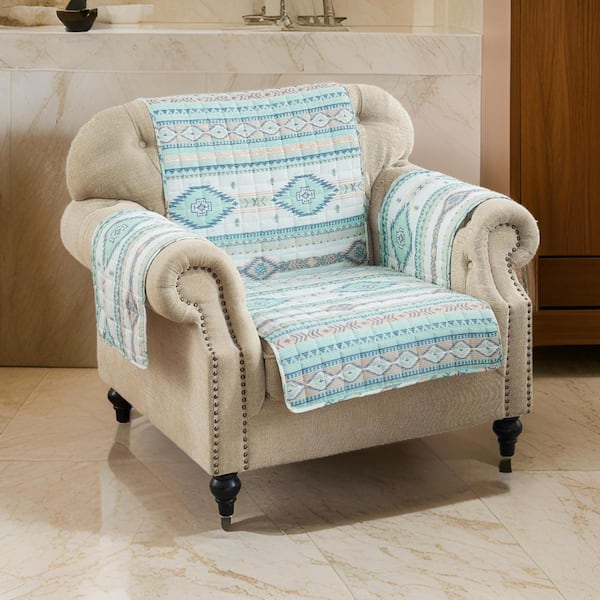 Linda Multicolor Turquoise Polyester Geometric Prints Quilted Armchair Slipcover