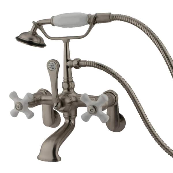 Kingston Brass Vintage Adjustable Center 3-Handle Claw Foot Tub Faucet with Handshower in Brushed Nickel