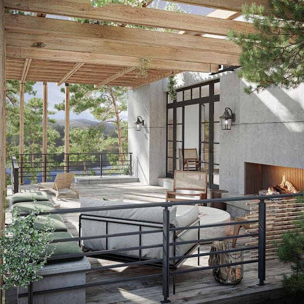 Marquette Collection 1-Light Textured Black Clear Water Glass New Traditional Outdoor Large Wall Lantern Light