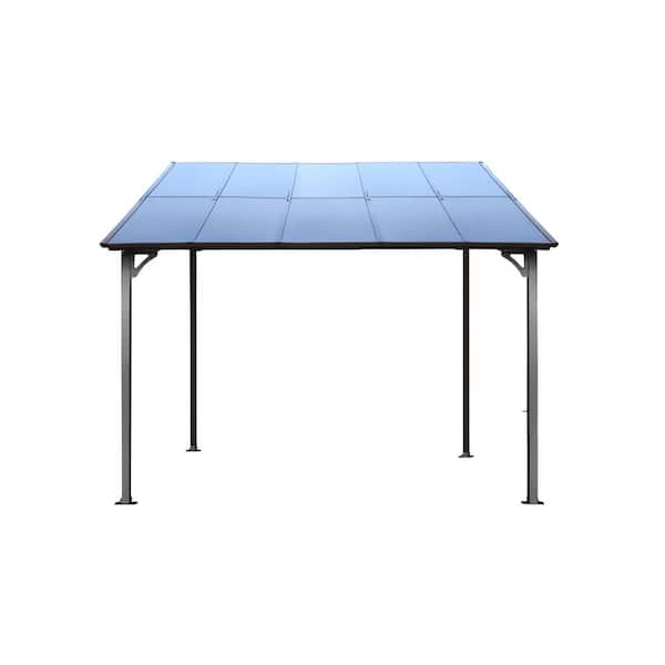 10 ft. x 14 ft. Large Heavy Duty Outdoor Pergola Gazebo, Wall-Mounted Lean to Metal Awning Gazebo with Roof