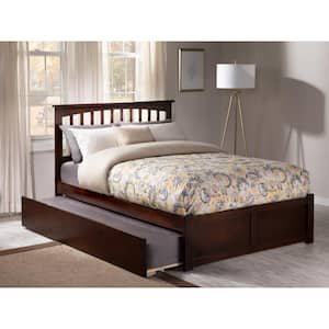 Mission Walnut Queen Bed with Footboard and Twin Extra Long Trundle