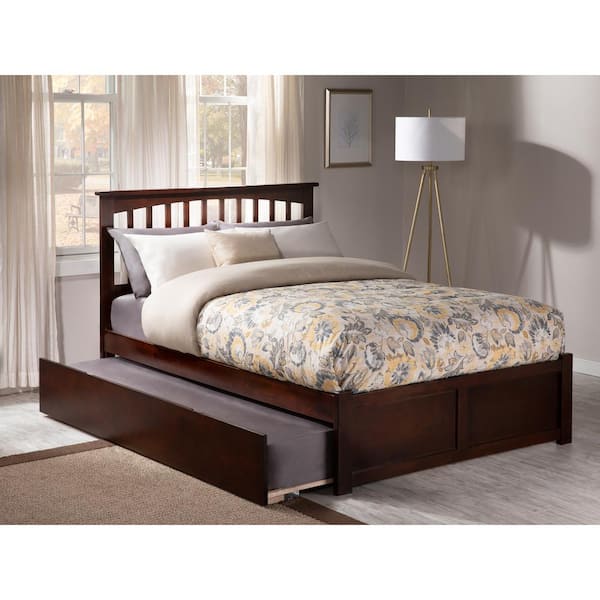 AFI Mission Walnut Queen Bed with Footboard and Twin Extra Long Trundle