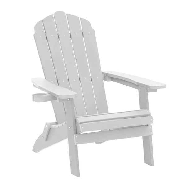 Unbranded White Adirondack Chair, HIPS All-Weather Resistant Outdoor Chair with Cup Holder for Patio, Porch, Garden, Poolfront