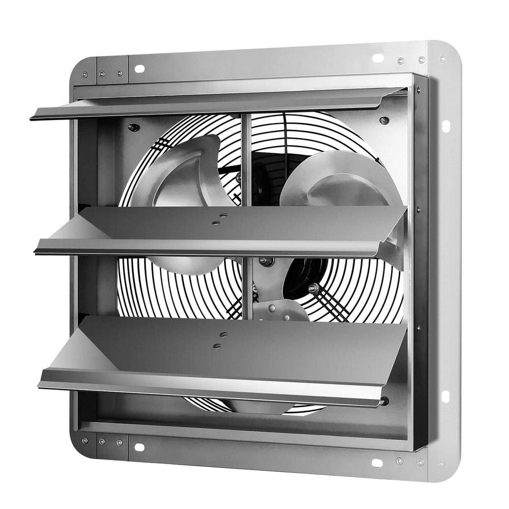 SimpleLux 14 in. Square Silver Shutter Exhaust Fan Aluminum, High Speed ...