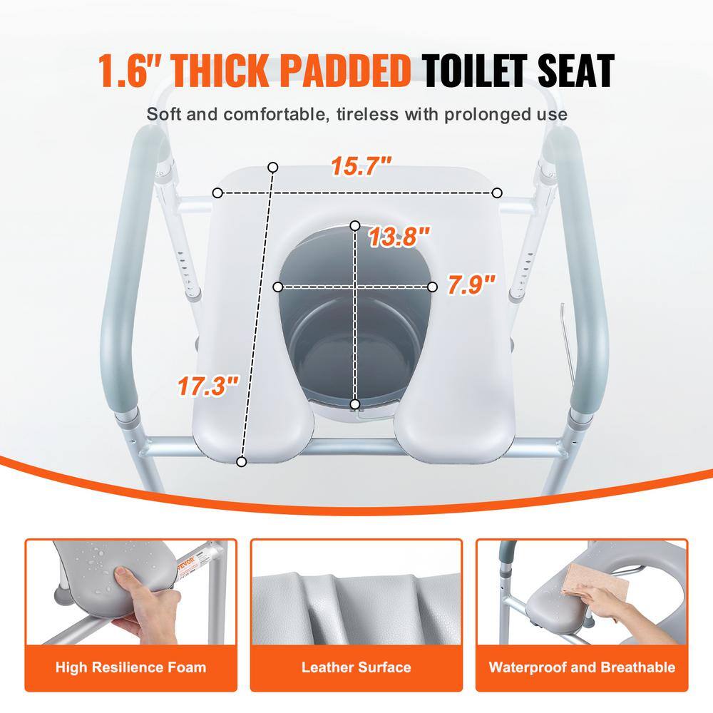 Adjustable Height Steel Bedside Commode Chair with Padded Seat