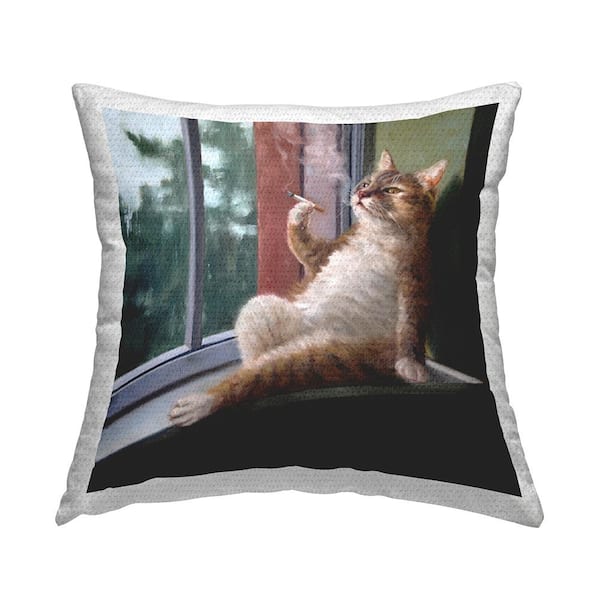 Stupell Industries Tabby Cat Relaxing Lounging Daytime Windowsill Multi-Color Square Outdoor Throw Pillow
