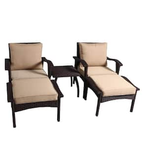 Honolulu Brown 5-Piece Wicker Patio Conversation Set with Tan Cushions