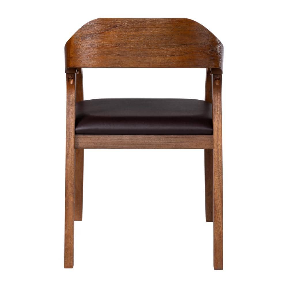 Brown Faux Leather Upholstered Wood Arm Chair, 22"