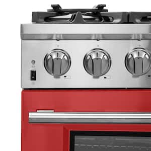 Capriasca 36 in. 5.36 cu. ft. Gas Range with 6 Burners and Electric 240-Volt Oven in. Stainless Steel with Red Door