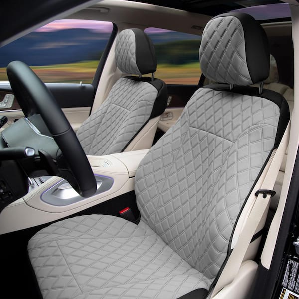 FH Group Prestige79 47 in. x 1 in. x 23 in. Diamond Stitch Neosupreme Front Car Seat Cover Set, Gray