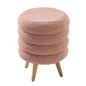 Cesilio 15.7 in. Wide Pink Sherpa Ottoman with Wood Legs