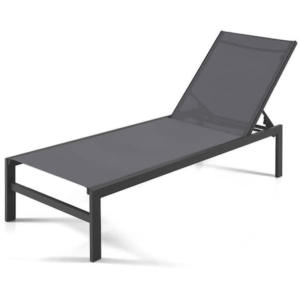 Costway Patio 6-Position Lounge Chair Chaise Aluminium Adjust Recliner Grey