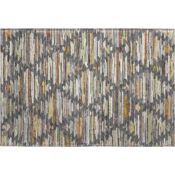 Mayfield Premium Machine Washable Abstract AMF2502 Charcoal 2 ft. x 3 ft. Accent Rug