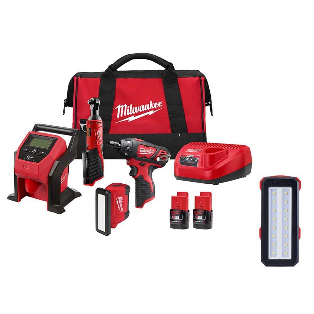 Milwaukee M12 FUEL 12-Volt Lithium-Ion Brushless Cordless Combo Kit with M12 ROVER Service and Repair Flood Light w/ USB Charging