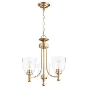 Rossington 3-Light Aged Brass Chandelier with Clear Seeded Glass