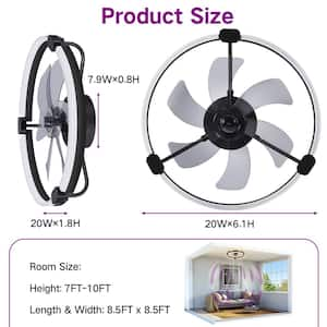 20 in. Modern Indoor Matte Black Low Profile Ceiling Fan Integrated LED with Color Temperature and Remote Included