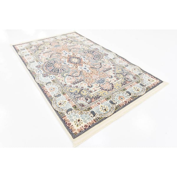 Narenj Collection Area Rug - Glasgow (5 ft. 3 in. x 8 ft. Rectangle Ivory/Blue)