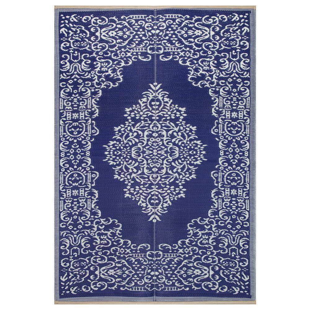 Beverly Rug 10 X 13 Blue White Lightweight Medallion Reversible Plastic Indoor Outdoor Area Rug