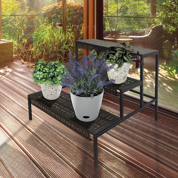 Tierra Garden Straight Plant Stand – 3-Tier Indoor/Outdoor Black