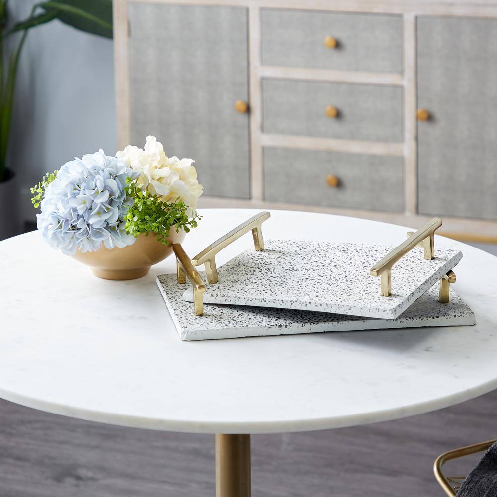 Elegant Black & White Terrazzo Tray Set with Aluminum Handles