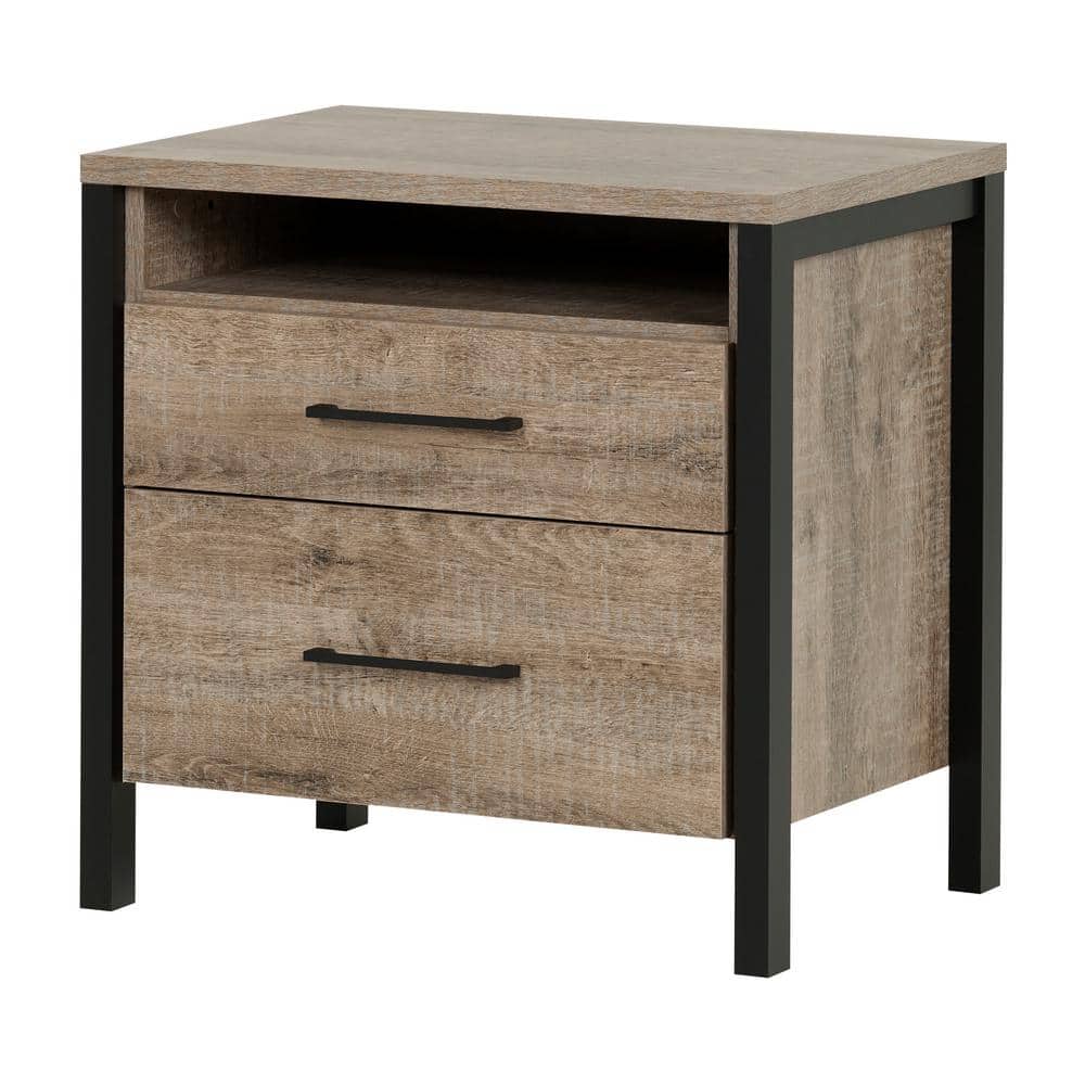Munich Weathered Oak and Matte Black 2-Drawer Nightstand