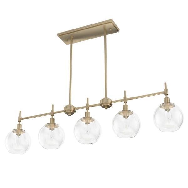 Hunter - Xidane 5-Light Alturas Gold Billiard Chandelier With Clear Glass Shades