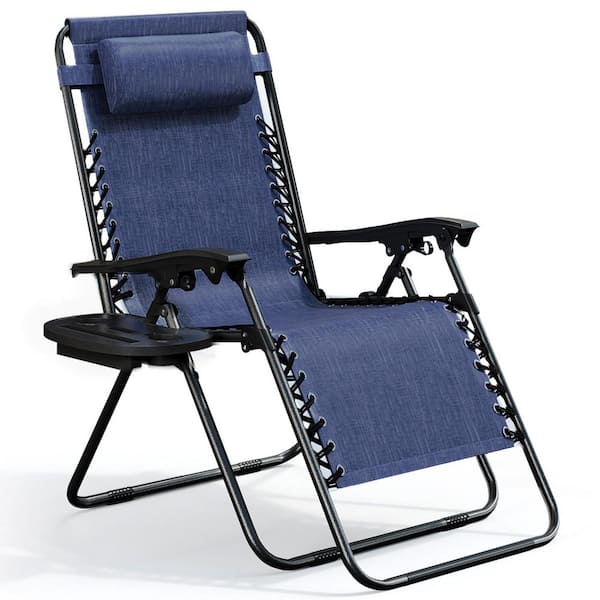 Blue Zero Gravity Chairs, Metal Outdoor Lawn Chair with Pillow & Cup Holder Tray