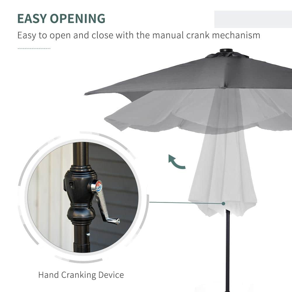 Dark Gray Solar LED Lighted Patio Umbrella with Crank and Tilt