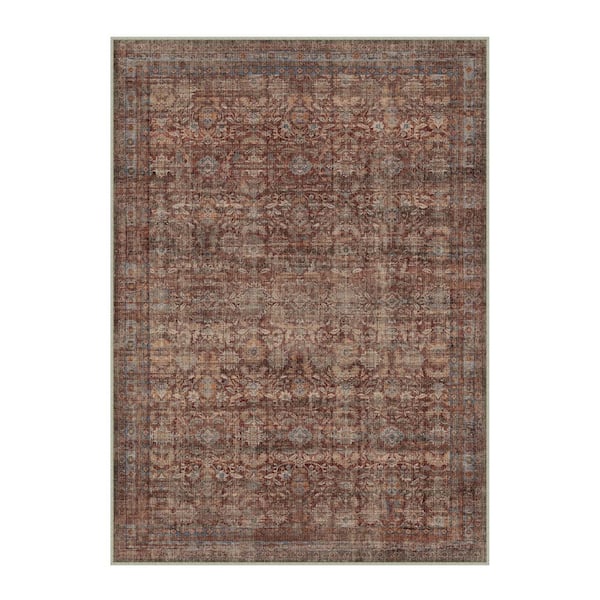 Solo 8 ft. X 10 ft.Red Distressed Vintage Floral Area Rug