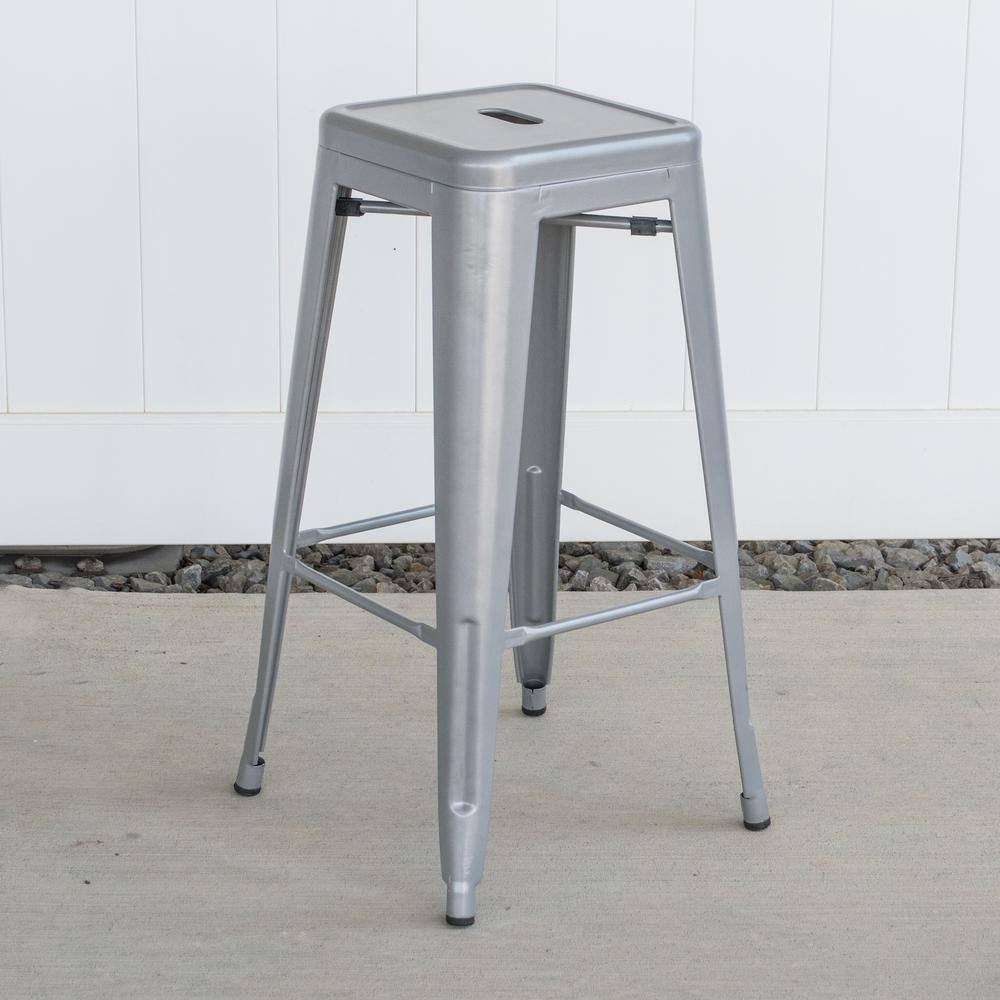 Black Powder Coated Metal Backless Bar Stools, 30" Set of 2