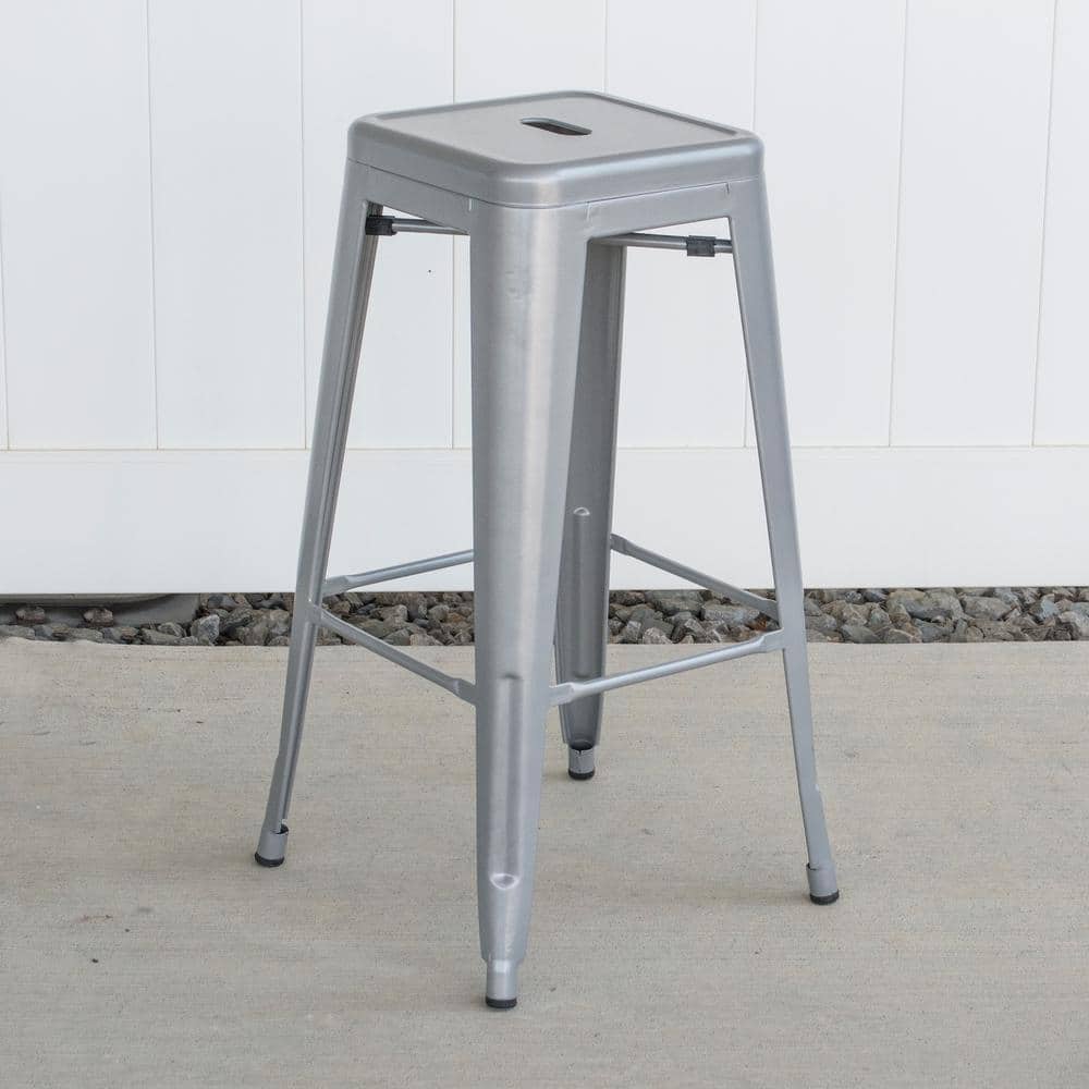 Gunmetal 30-Inch Stackable Metal Bar Stools, Set of 4