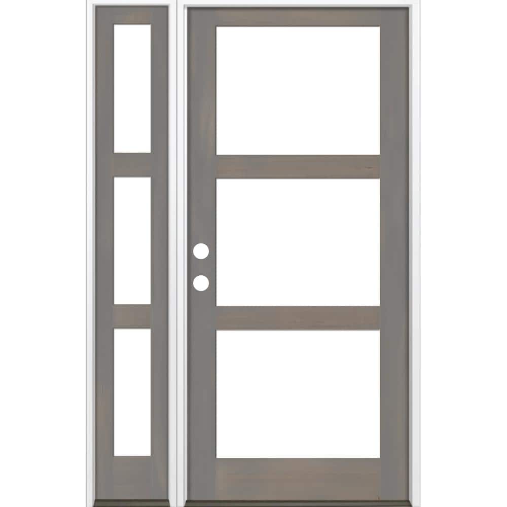 56 in. x 96 in. Modern Hemlock Right-Hand/Inswing 3-Lite Clear Glass Grey Stain Wood Prehung Front Door w/Left Sidelite price history on PriceWatchPro