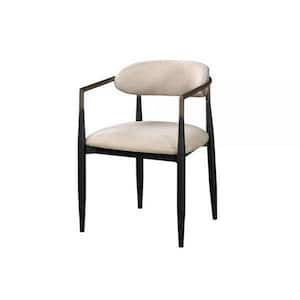 Beige and Black Fabric Metal Frame Dining Chair (Set of 2)