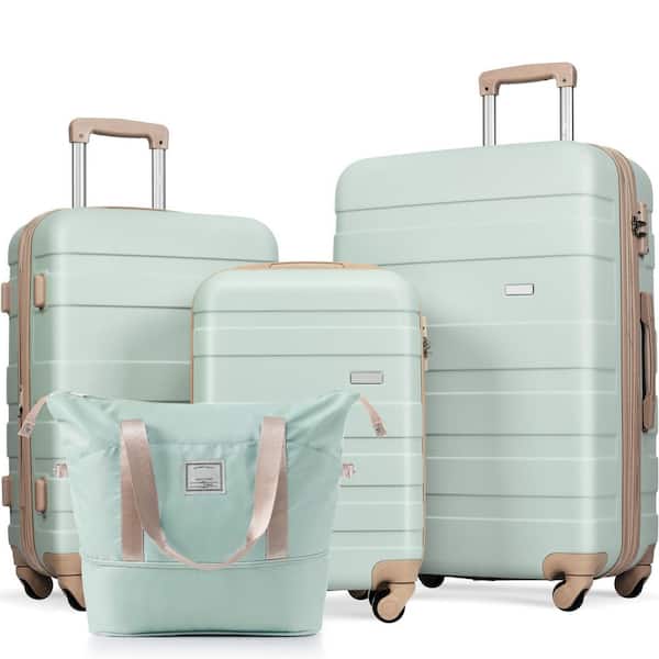 Merax Lightweight Durable 4-Piece Gray Green Expandable ABS Hardshell Spinner Luggage Set with Travel Bag, TSA Lock