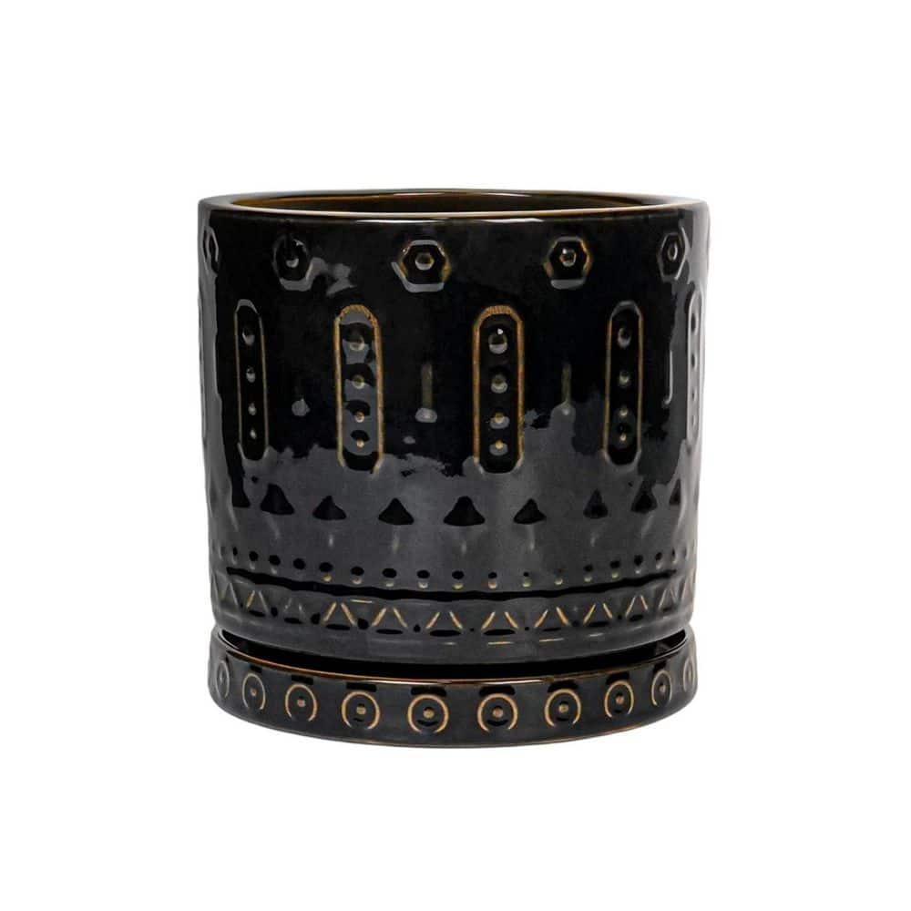 Black Ceramic Planter with Drainage Hole and Plant Saucer, Boho Decorative Planter (8.2 in. W x 8 in. H) price history on PriceWatchPro