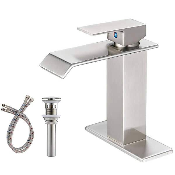 Flg Single Handle Single Hole Brass Waterfall Bathroom Sink Faucet With Drain Kit And Deckplate 