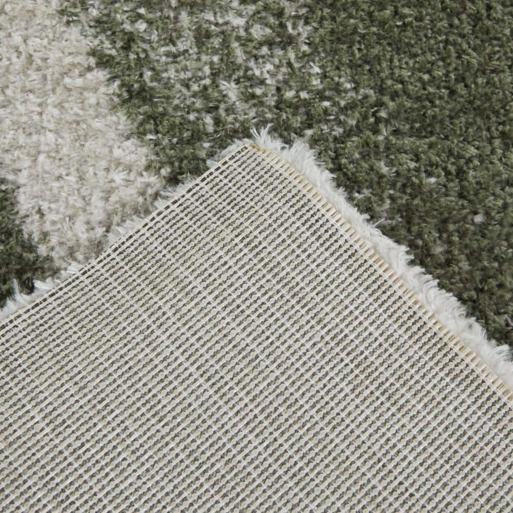 Green and Beige Synthetic Rectangular Kids Rug